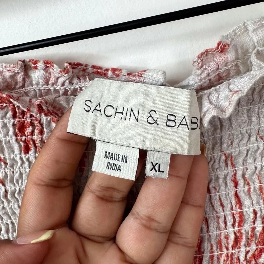 SACHIN AND BABI VIVI Deep orange/ivory toile print shorts size XL - Picture 4 of 5